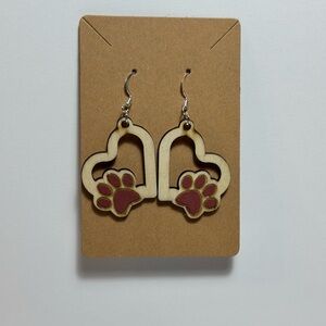 Paw Heart Earrings Red